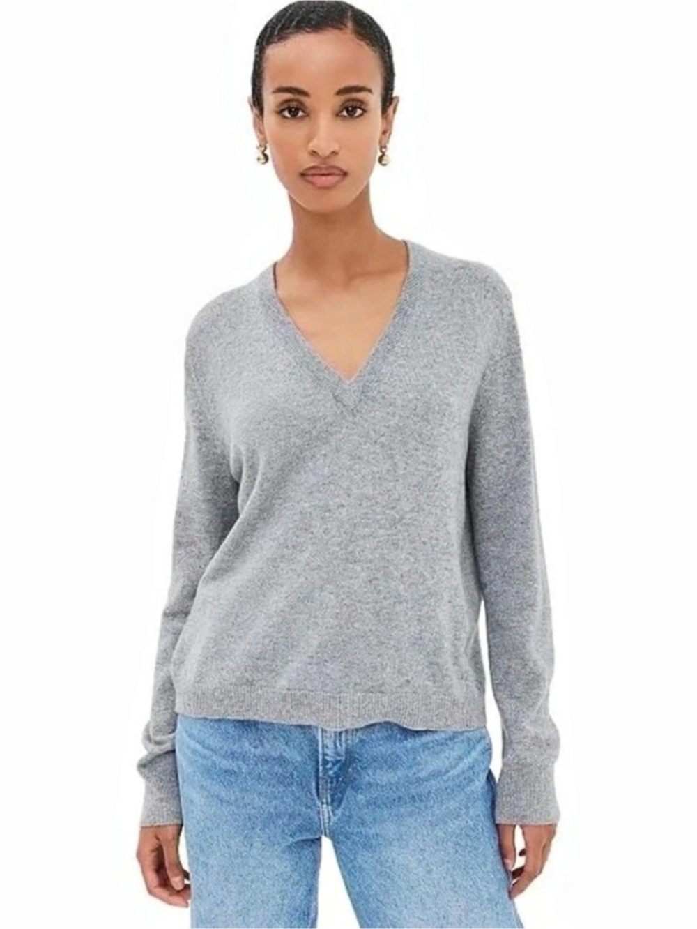 Jenni Kayne Flynn Cashmere Long Sleeve V-Neck Pullover Sweater Gray M Like New